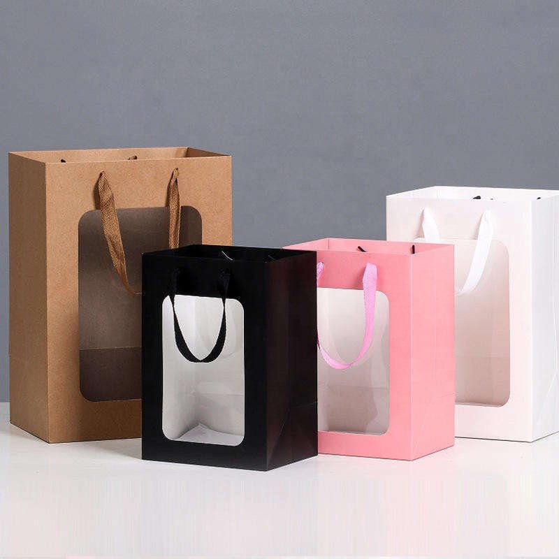 Environment Friendly custom shopping bags Window Cardboard Luxury Paper Shopping Bags 20*16*30cm Clothes Toys Gifts