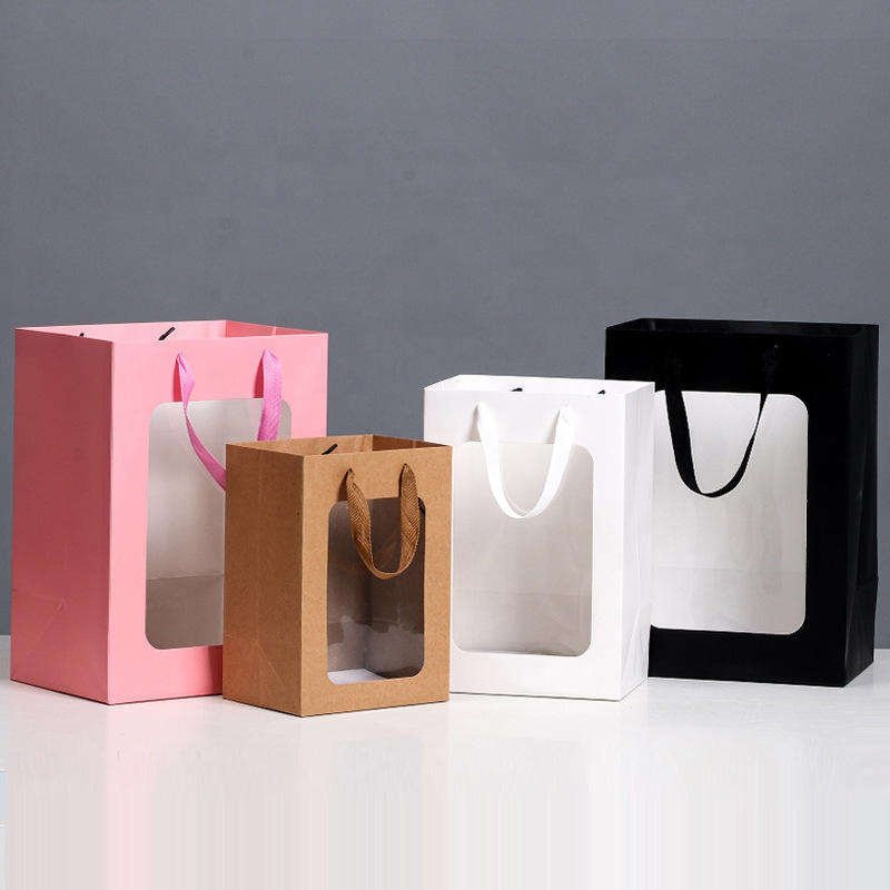 Environment Friendly custom shopping bags Window Cardboard Luxury Paper Shopping Bags 20*16*30cm Clothes Toys Gifts