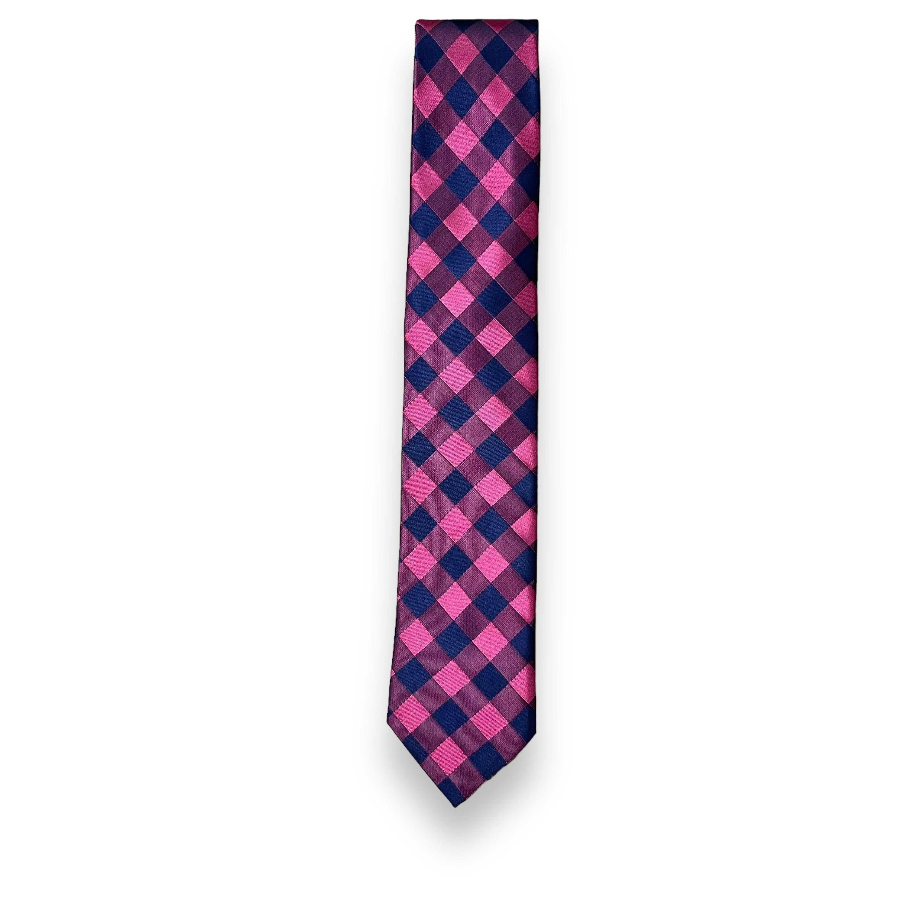 Pink and Blue Plaid Polyester Tie Gift for Men