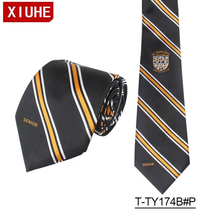 Custom Necktie Manufacturer Customized 100% Polyester Logo Tie Children School Uniform Black Ties