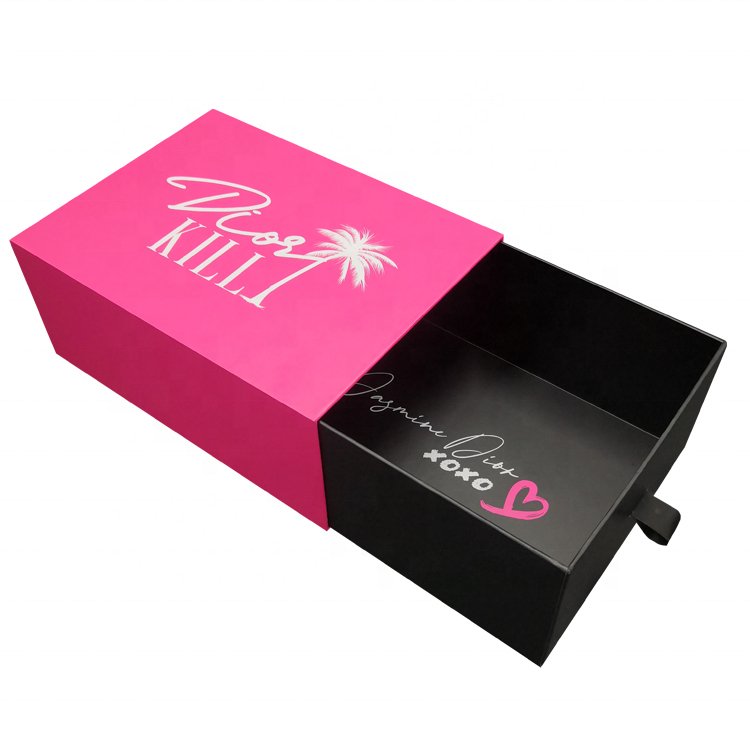 Human Weave Hair Gift Storage Box with Ribbon Hair Bundles Packaging Sliding Box Extension Bags with Satin for Wig Accessories