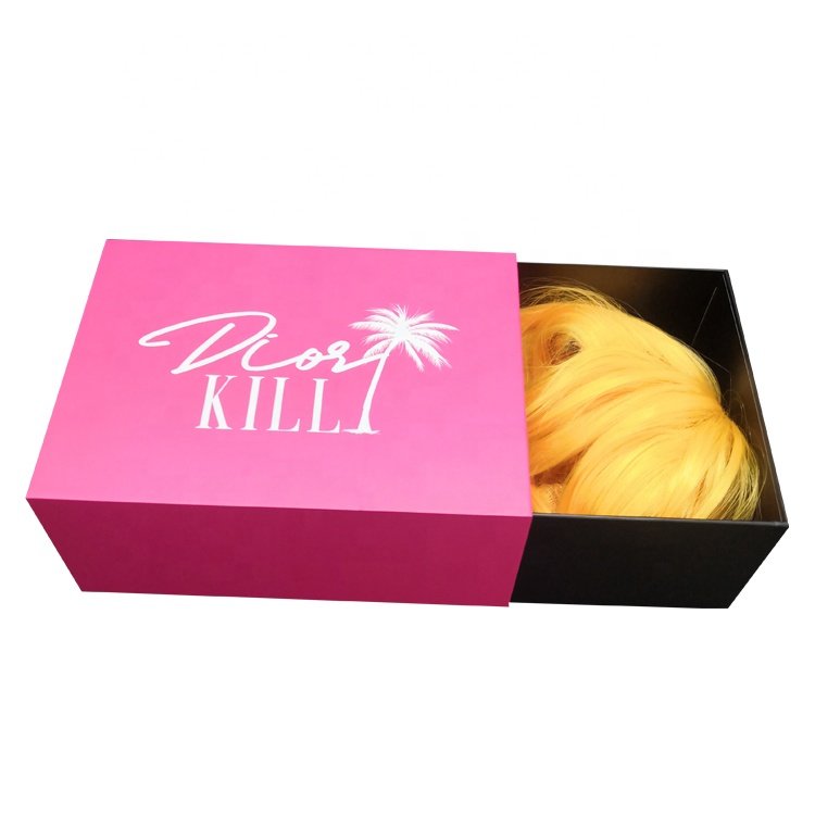 Human Weave Hair Gift Storage Box with Ribbon Hair Bundles Packaging Sliding Box Extension Bags with Satin for Wig Accessories