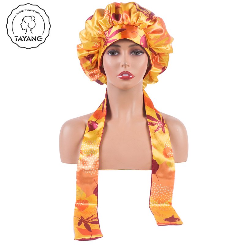 Queen Silk Bonnet Satin Adjustable Large Sleeping Night Sleep Cap Women Curly Hair Braid Stretchy Tie Band Edge scarf Bonnets