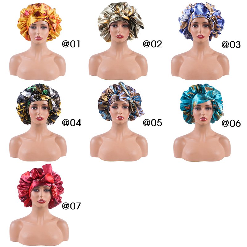 Queen Silk Bonnet Satin Adjustable Large Sleeping Night Sleep Cap Women Curly Hair Braid Stretchy Tie Band Edge scarf Bonnets
