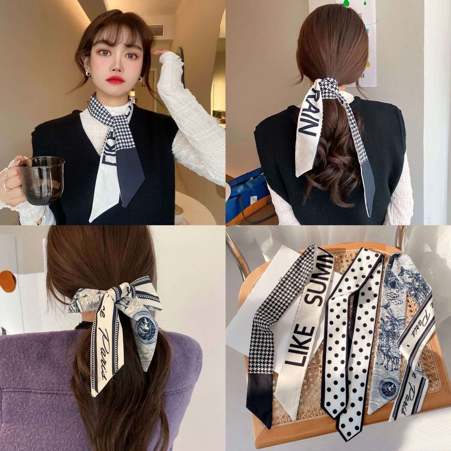 2024 factory direct silk ribbon tie hair spring and summer scarf hair scarf for women
