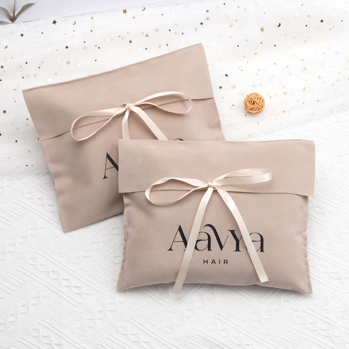 Custom Logo Printed Brown Velvet Jewelry Gift Packaging Bag With Ribbon Tie Luxury Soft Purse Lingerie Hair Storage Envelope Bag