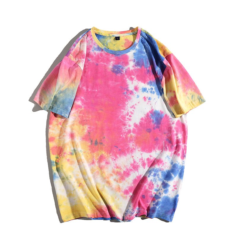 Custom Logo Summer New Arrival Fashion Europe And America Tee Short Sleeve High Street O Neck Tie Dye Loose Casual T Shirt Men's
