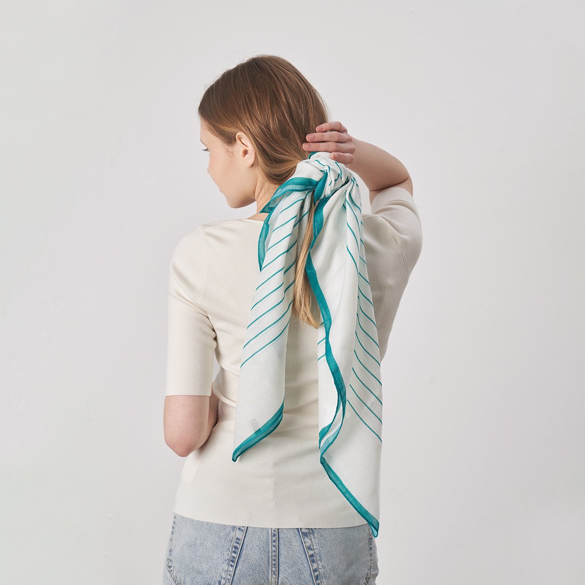 Summer Women's Retro Decorative Square Scarf New Small Whale Printing Women's Hair Tie Silk Scarf