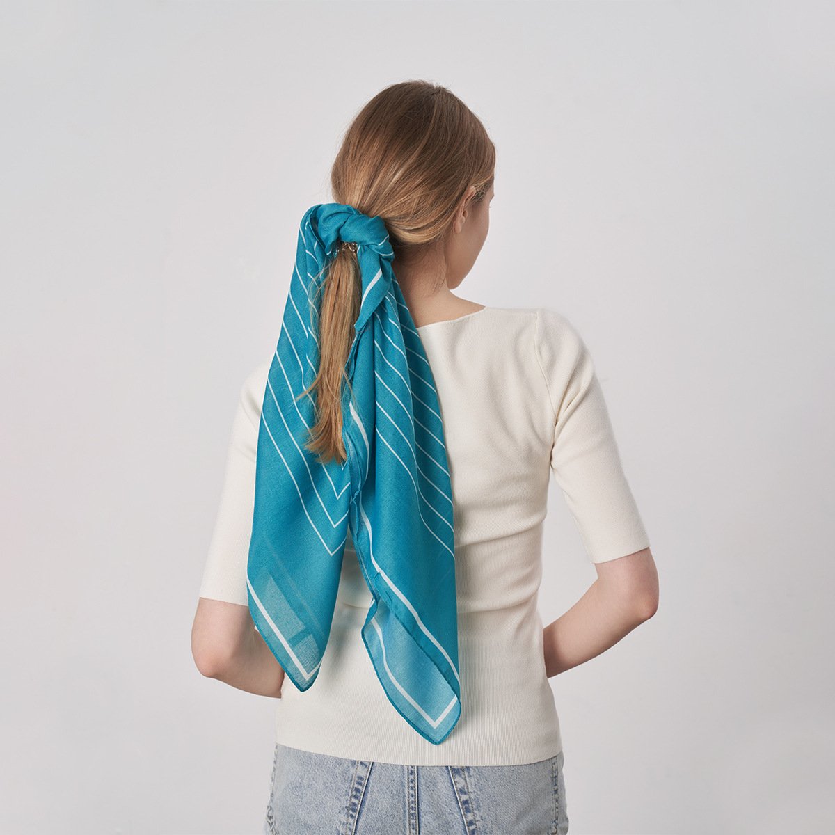 Summer Women's Retro Decorative Square Scarf New Small Whale Printing Women's Hair Tie Silk Scarf
