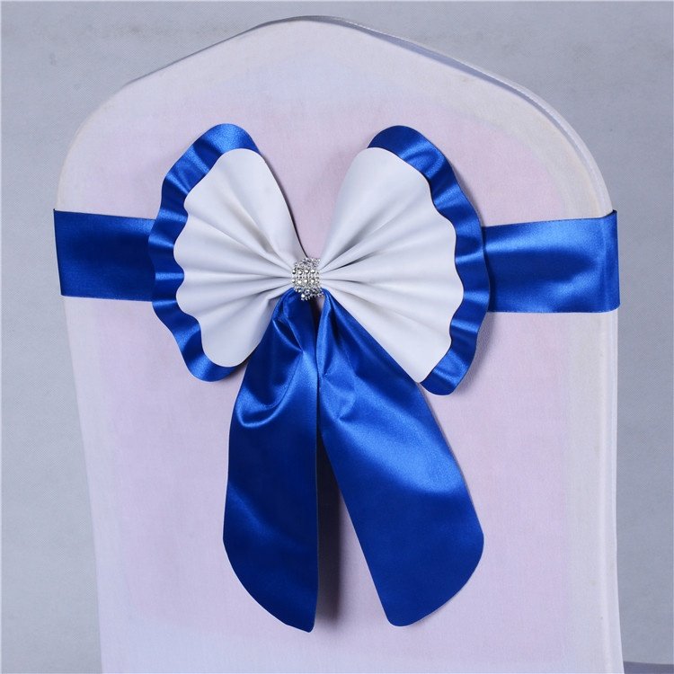 Cheap elastic lace bow tie wedding banquet chair pink gold decorative sashes belt for hotel party
