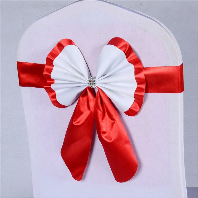 Cheap elastic lace bow tie wedding banquet chair pink gold decorative sashes belt for hotel party