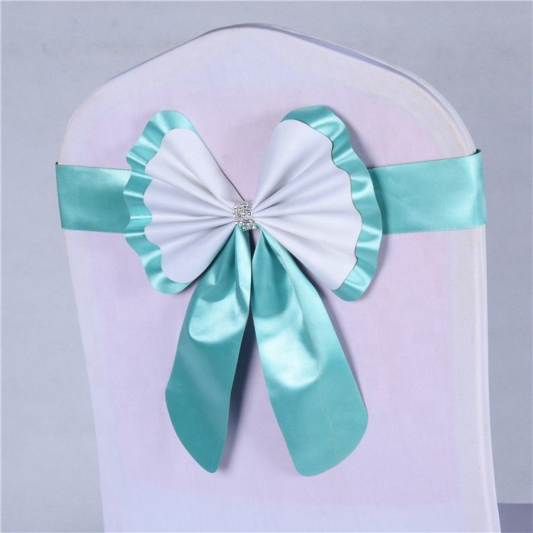 Cheap elastic lace bow tie wedding banquet chair pink gold decorative sashes belt for hotel party
