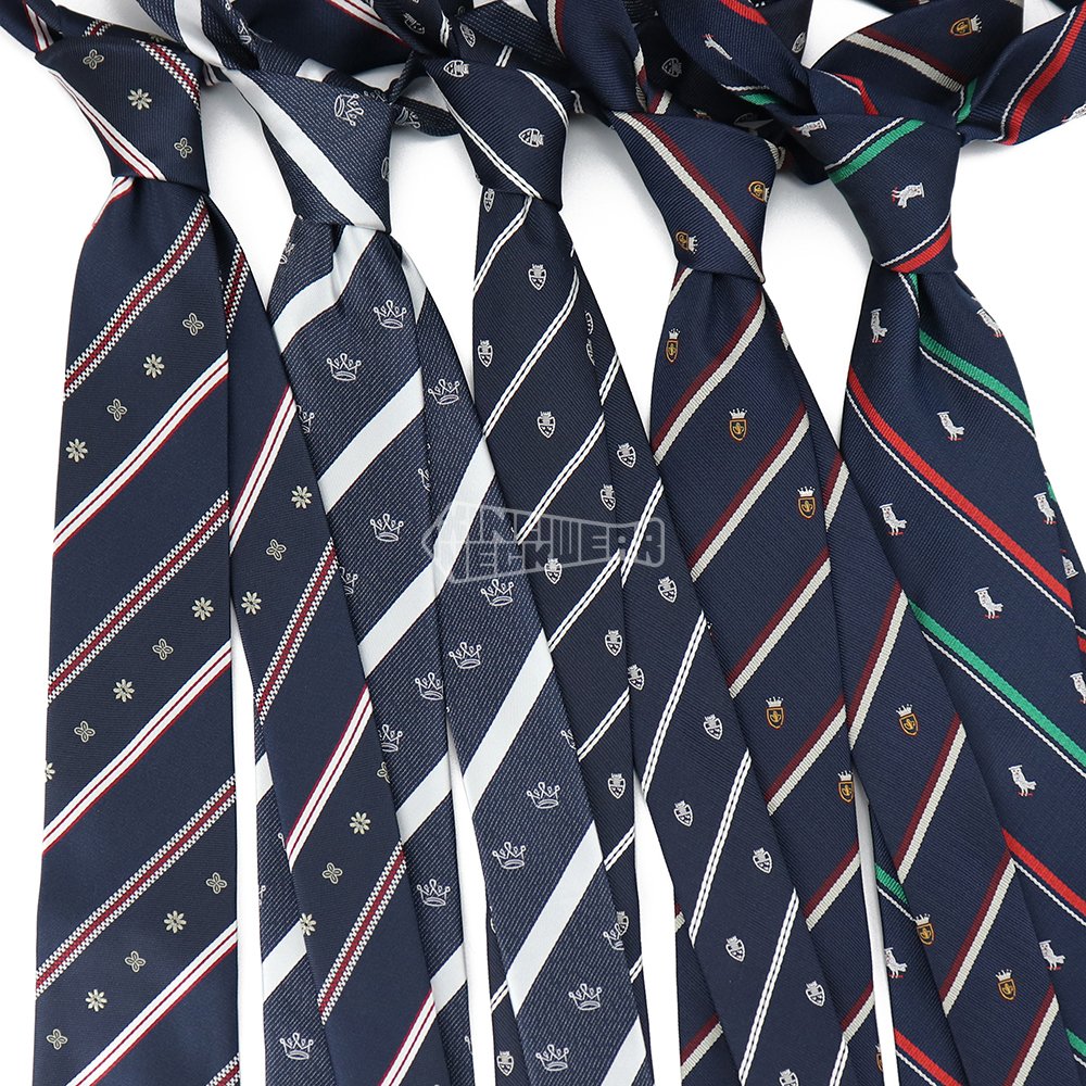 Navy All Over Logo Necktie Design Woven Tie Design 8Cm Man Pattern Custom Polyester Ties