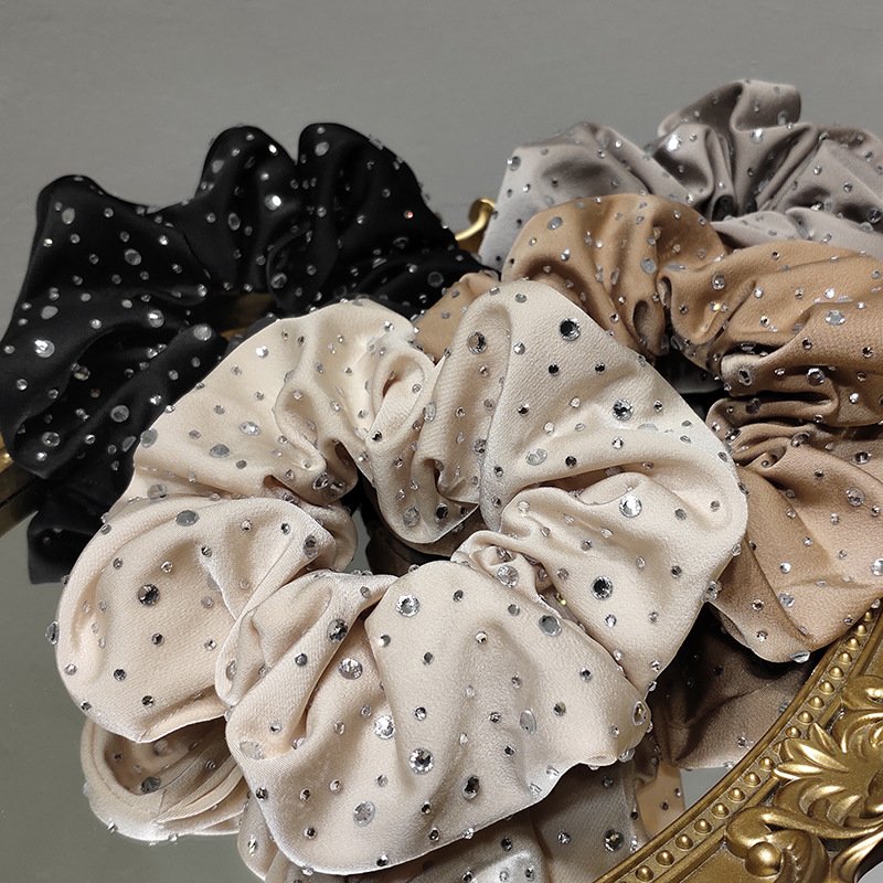 Women Solid color Soft Fabrics Shiny Rhinestone Scrunchies Hair Ties Elegance Spot Drilling Elastic Scrunchies Cheapest price