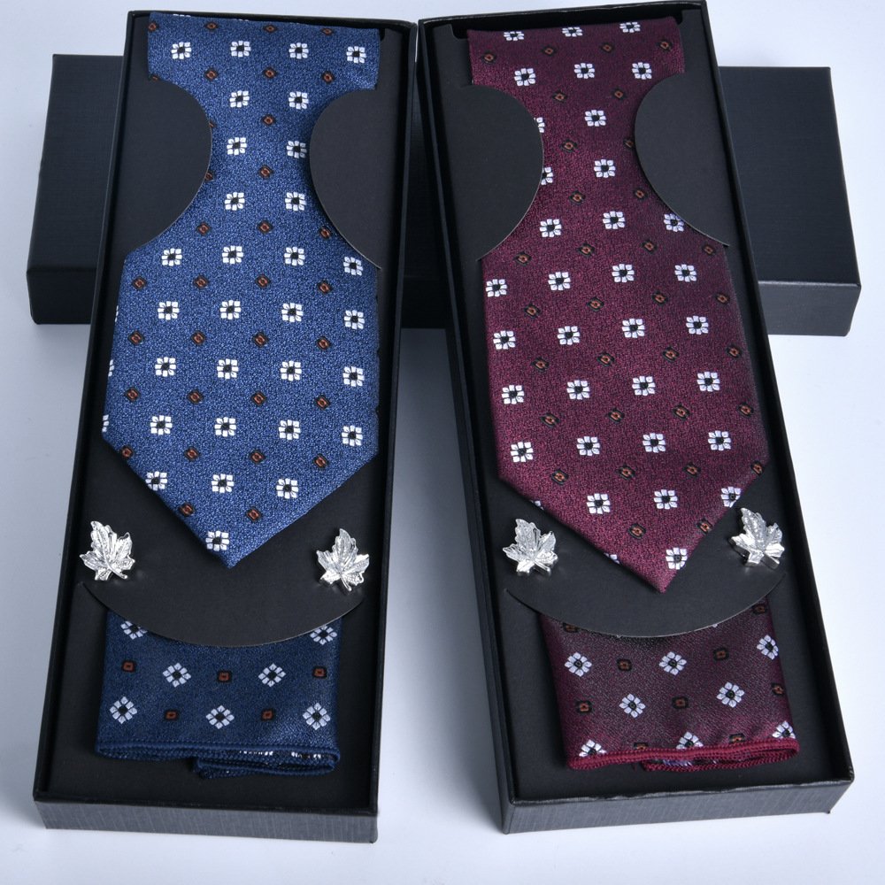 High quality business party luxury men's suit accessories jacquard tie and hanky cufflink sets gift box wholesale