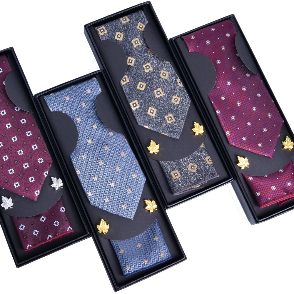 High quality business party luxury men's suit accessories jacquard tie and hanky cufflink sets gift box wholesale