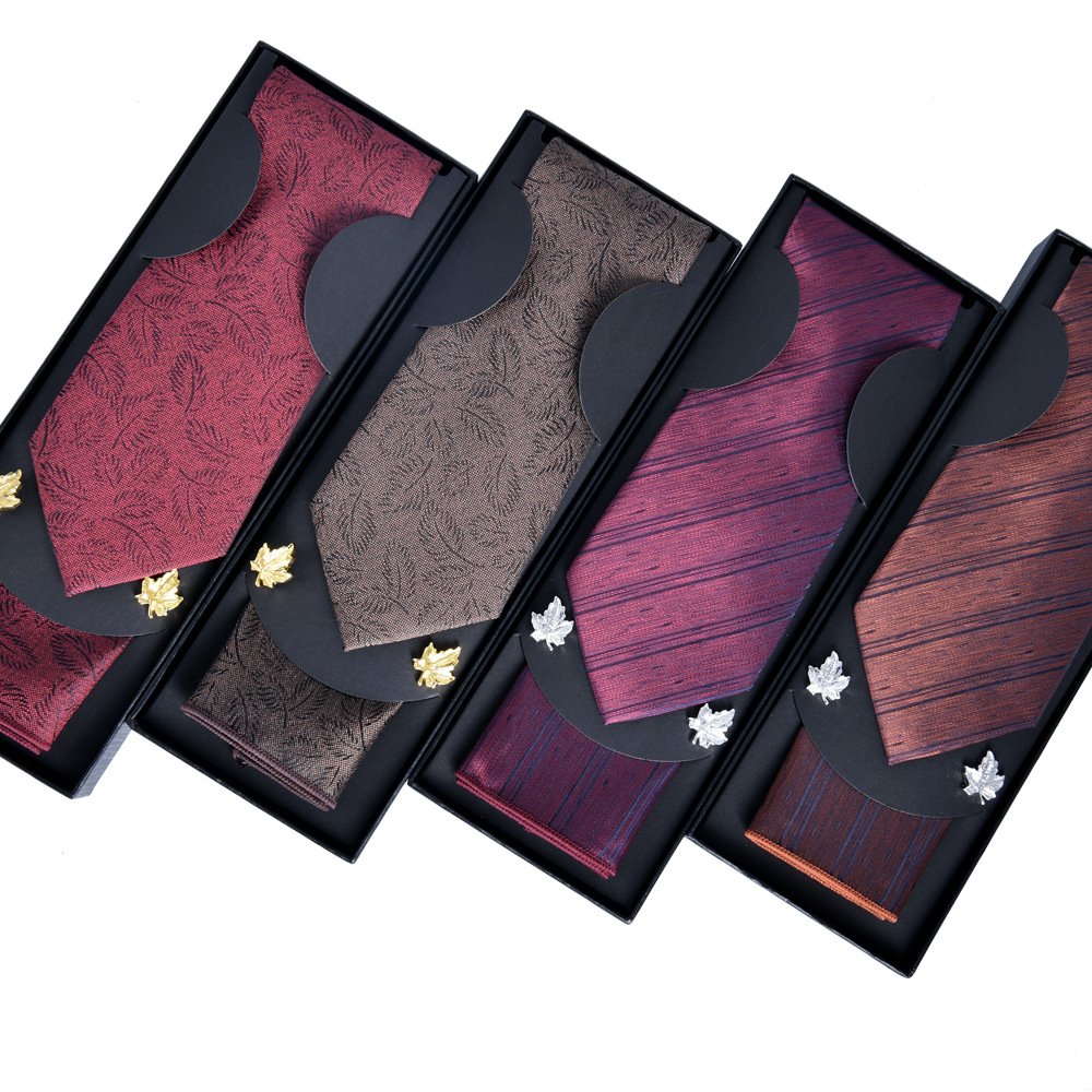 High quality business party luxury men's suit accessories jacquard tie and hanky cufflink sets gift box wholesale