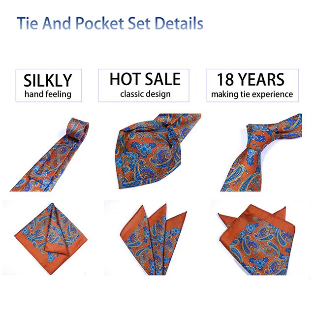 TONIVANI-04 Wholesa Shengzhou China Polyester Paisley Digital Printed Necktie Pocket Square Sets Mens Poliester Tie Set