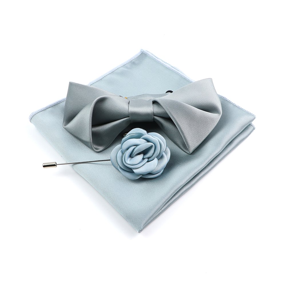 Men's classic polyester solid color square scarf bow tie corsage three-piece set classic simple gift set