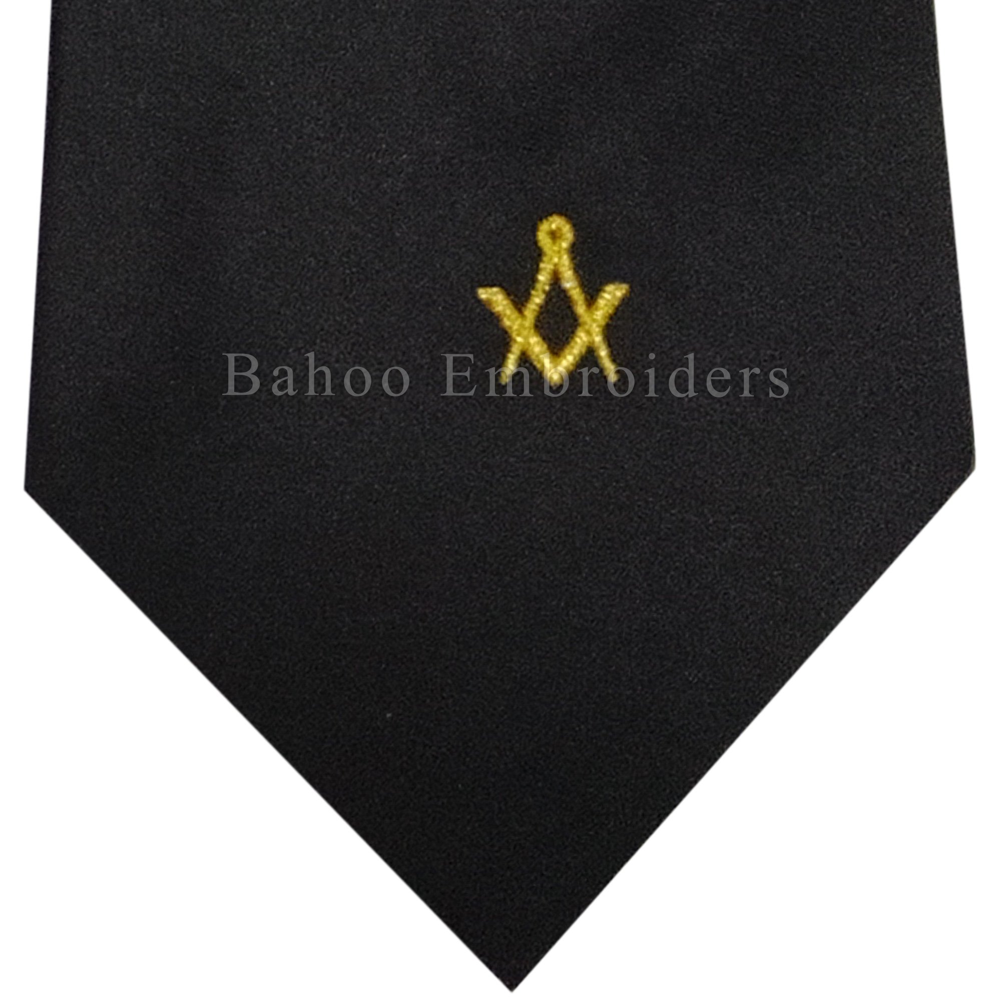 Masonic Regalia Masons Black Silk Tie With Gold Embroidered Square Compass Logo