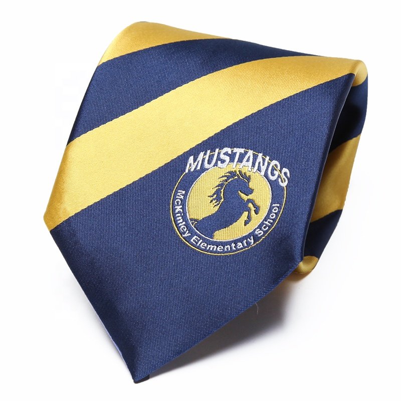 custom logo gold ground navy stripe necktie school logo ties for student