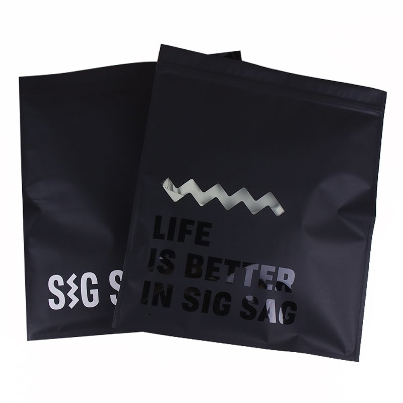 Custom Printed UV Spot Matte Black Flat ziplock Bag Luxury Plastic Packaging Bags With Window