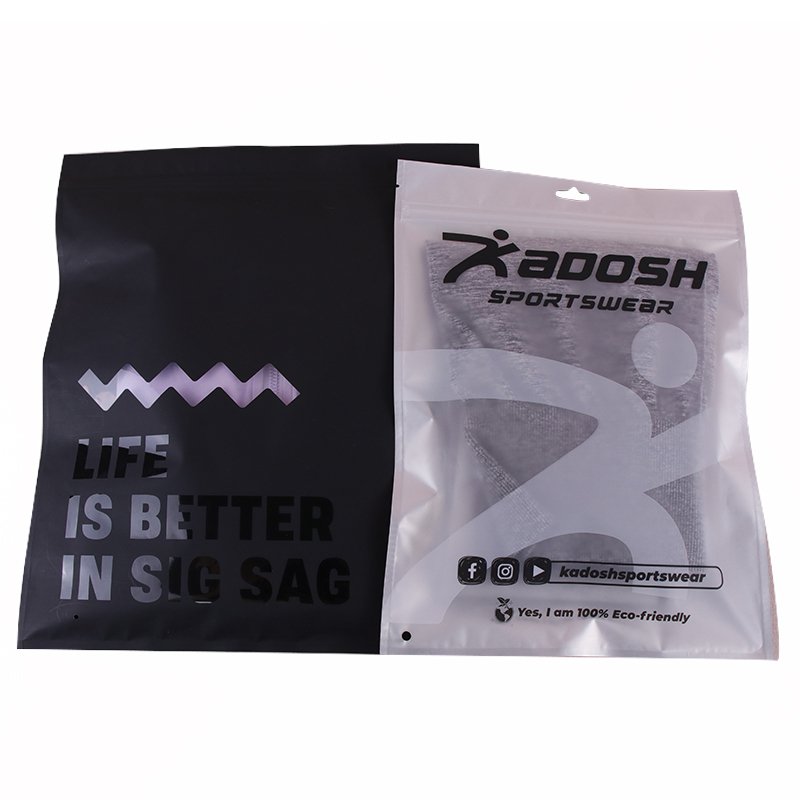 Custom Printed UV Spot Matte Black Flat ziplock Bag Luxury Plastic Packaging Bags With Window