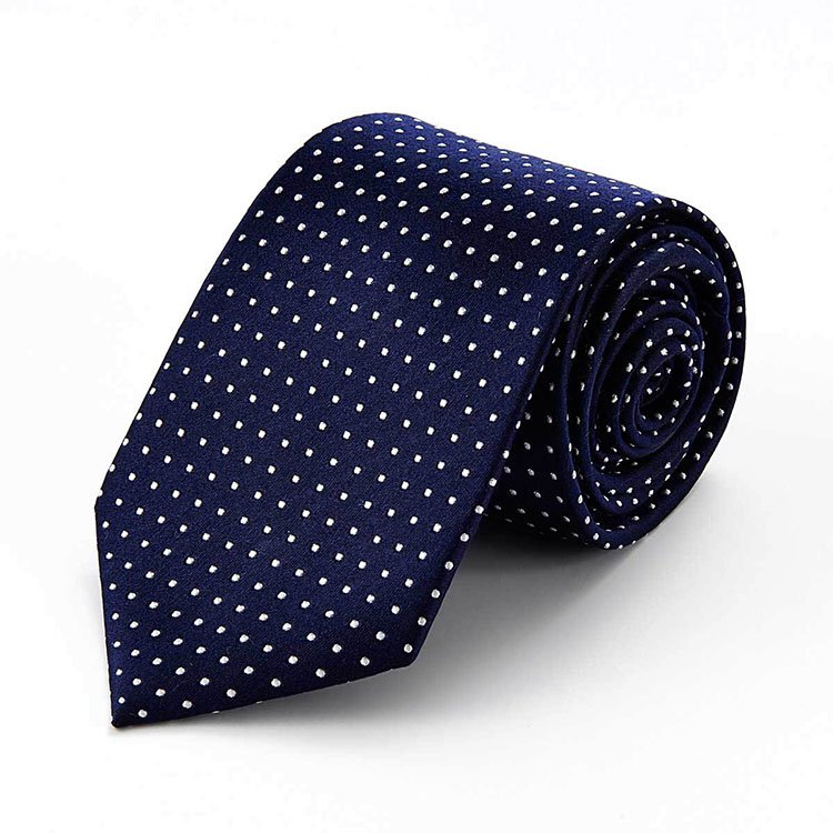 Fashion Supplier Custom Navy Blue Soft Business Polka Dot Necktie Jacquard Men Silk Ties