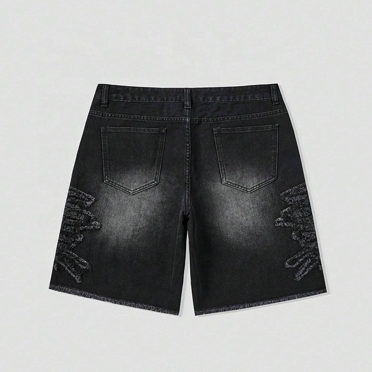 High quality acid washed vintage distressed denim shorts for men