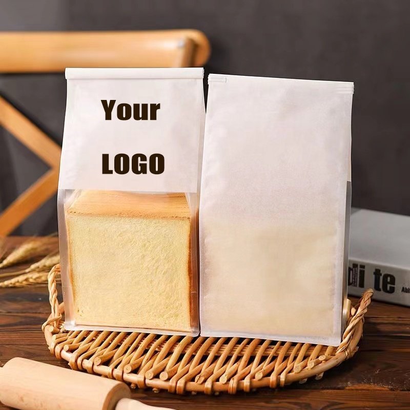 Wholesale Food Grade Bakery Bag Window Tin Tie Toast Paper Bag with Clear Plastic Kraft Paper Bread Packaging Offset Printing