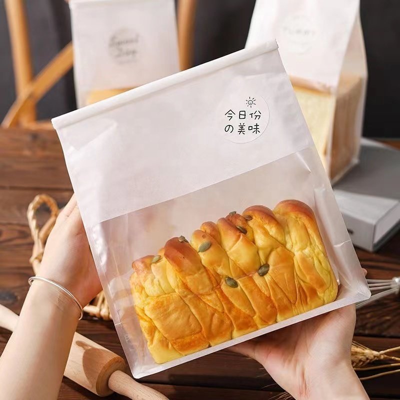 Wholesale Food Grade Bakery Bag Window Tin Tie Toast Paper Bag with Clear Plastic Kraft Paper Bread Packaging Offset Printing