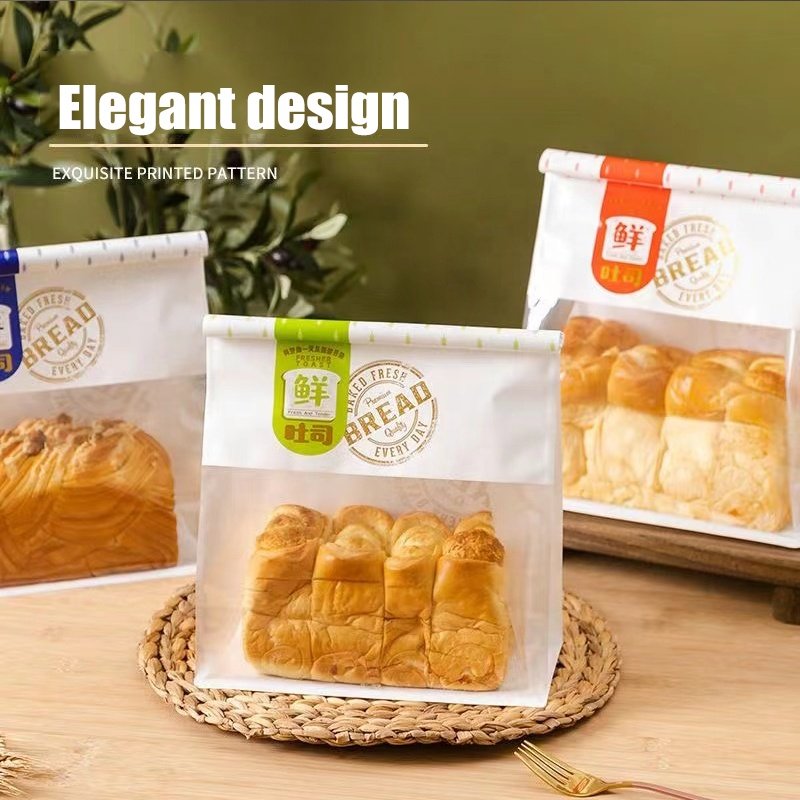 Wholesale Food Grade Bakery Bag Window Tin Tie Toast Paper Bag with Clear Plastic Kraft Paper Bread Packaging Offset Printing