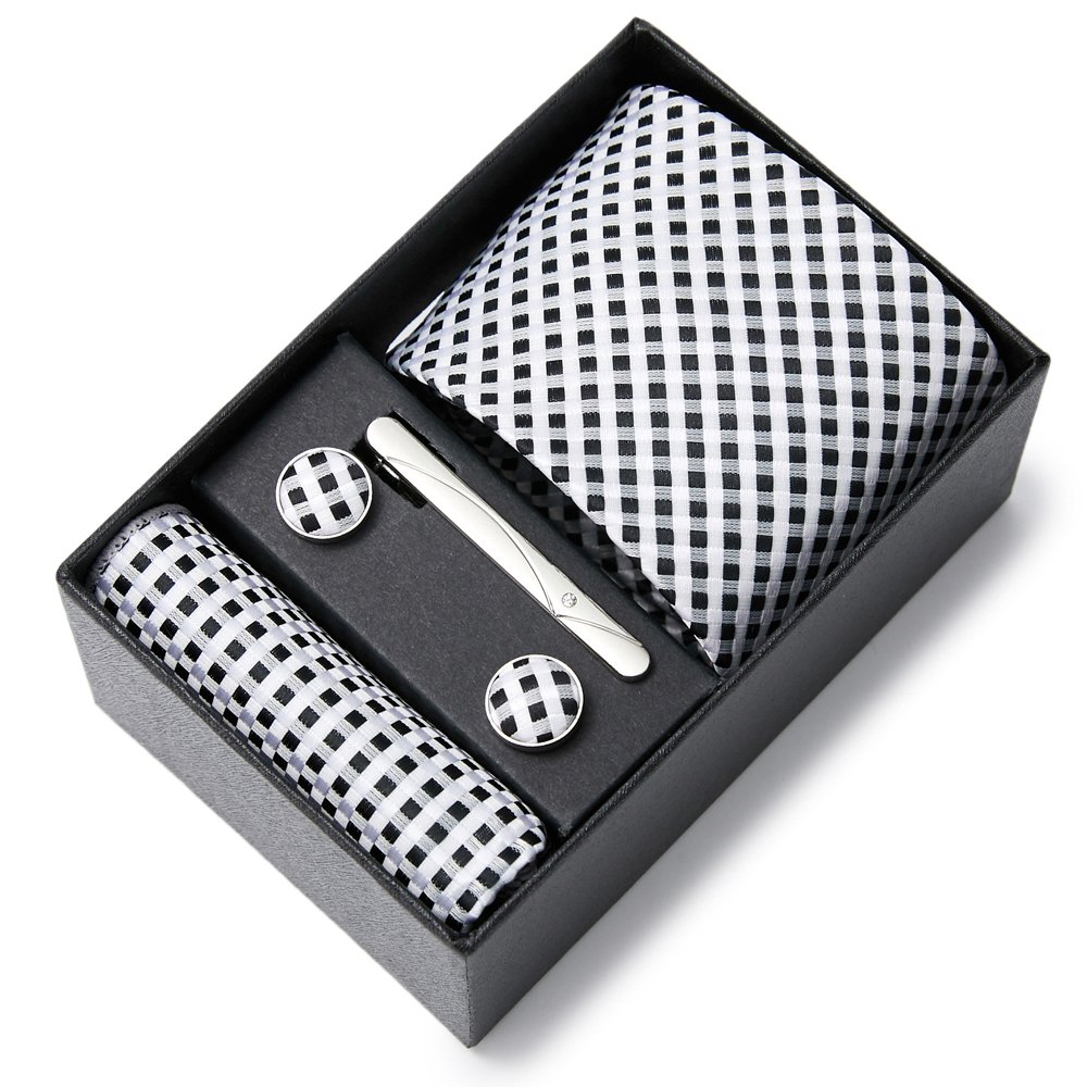High Quality Brand 7.5 cm Tie Pocket Squares Cufflink Set Necktie Box Blue Paisley Accessories Fit Formal Party Birthday Gift