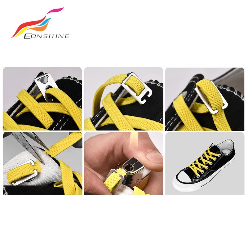 Flat Easy Tie Shoe Lace Slider Elastic Cord Stretch Shoelace with Fastener Sheet Metal