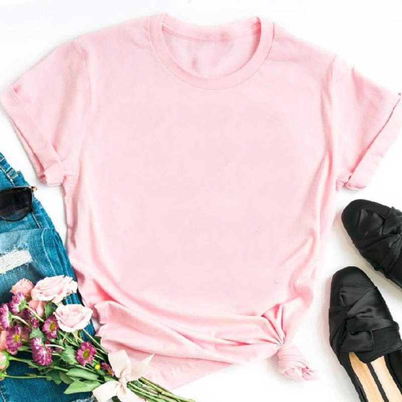 High quality Custom LOGO Solid Color Blank Printing women's O-Neck T-shirt Short Sleeve Trend Girls streetwear DIY pattern Tops