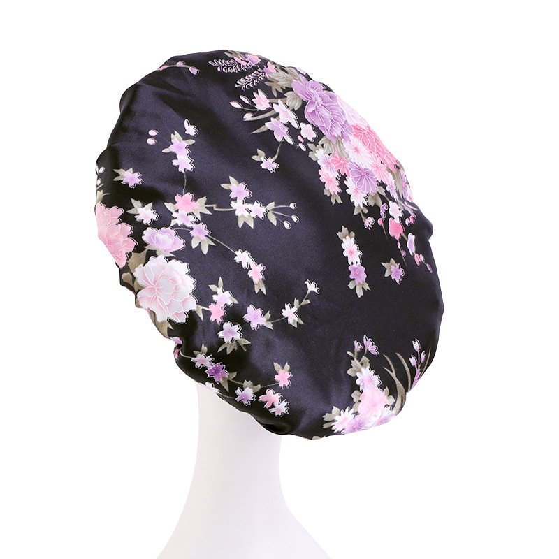 Wholesale Wide Brim Satin Head Wraps Turban Hair Bonnets Nightcap African Women Silky Shower Cap Sleeping Bonnets