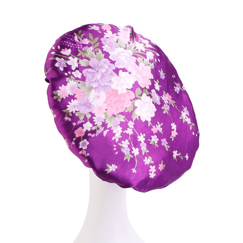 Wholesale Wide Brim Satin Head Wraps Turban Hair Bonnets Nightcap African Women Silky Shower Cap Sleeping Bonnets