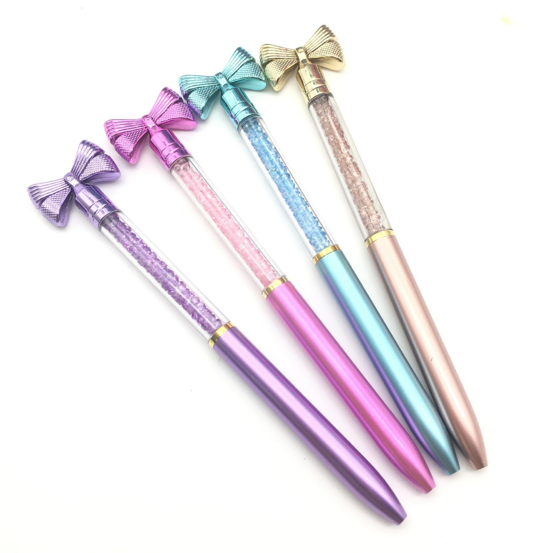 New Design Macaron Color Simulated Metal Texture Bow Ball Pen Diamond 0.7MM Blue Ink Ballpoint Pen Custom Logo