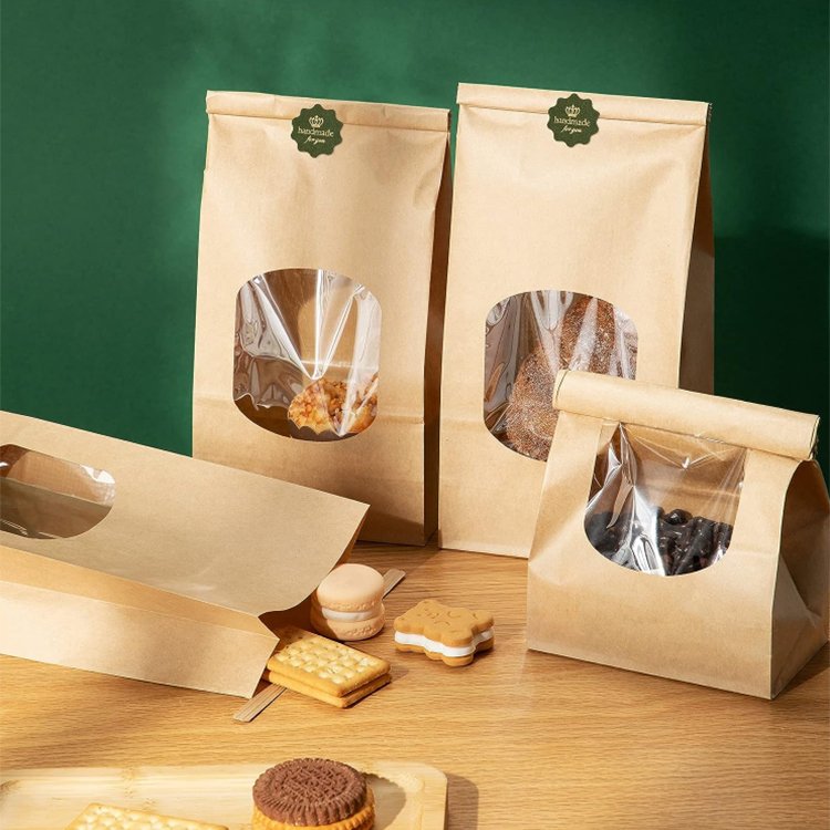 Factory Supply Wire Crimping Seal Kraft Paper Bag Backing Food packaging kraft cookies pouch bag