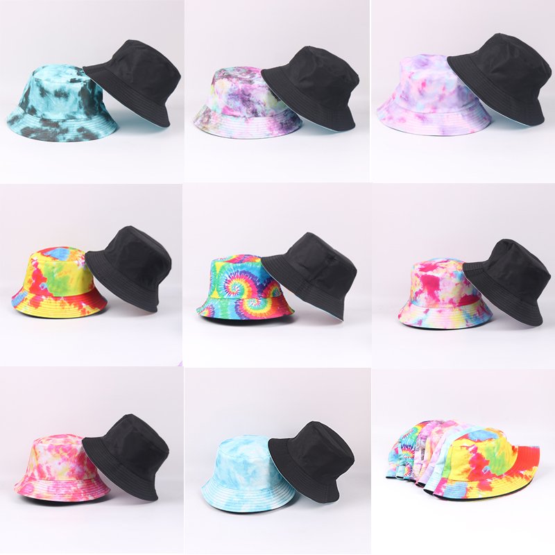 Fitspi Wholesale Tie Dye Bucket Hats Reversible Double-side-wear Hat Soft Print Packable Outdoor Hat Fisherman Caps Dropshipping