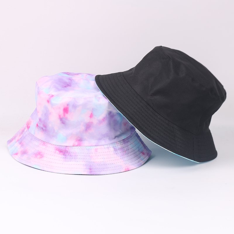 Fitspi Wholesale Tie Dye Bucket Hats Reversible Double-side-wear Hat Soft Print Packable Outdoor Hat Fisherman Caps Dropshipping