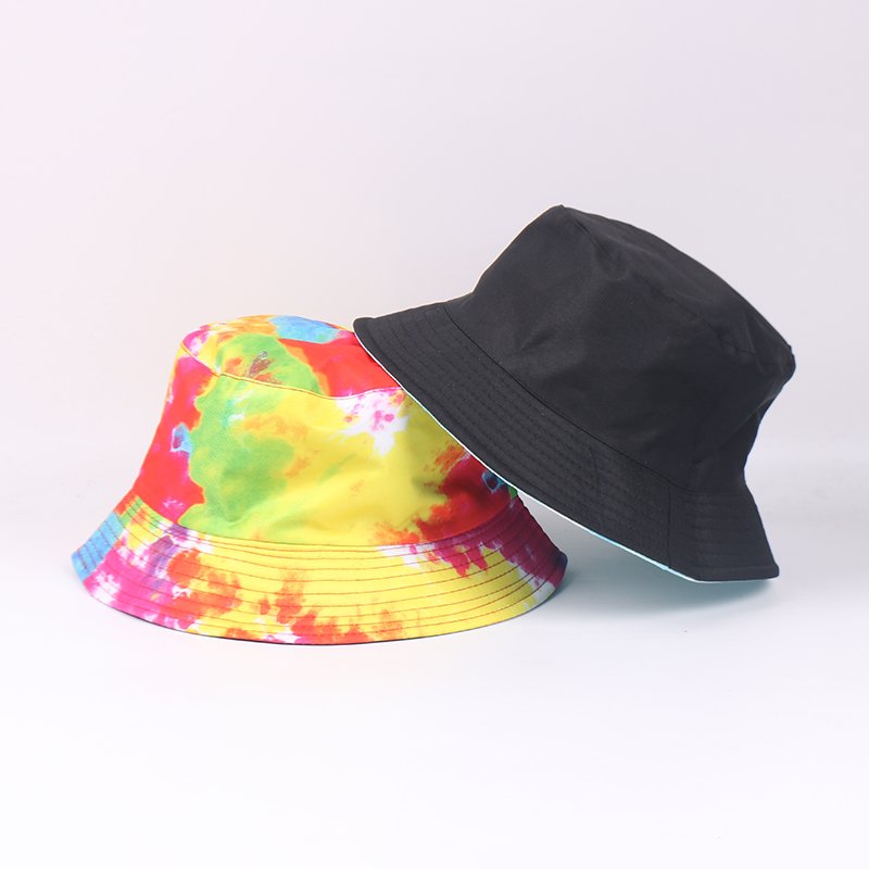 Fitspi Wholesale Tie Dye Bucket Hats Reversible Double-side-wear Hat Soft Print Packable Outdoor Hat Fisherman Caps Dropshipping
