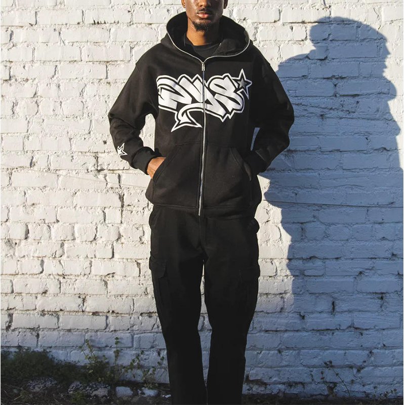 Wholesale Custom Logo Wholesale Embroidery Plain Graphic Blank Men Sweater Jacket Coat Puff Printing Full Zip Up Men'S Hoodies