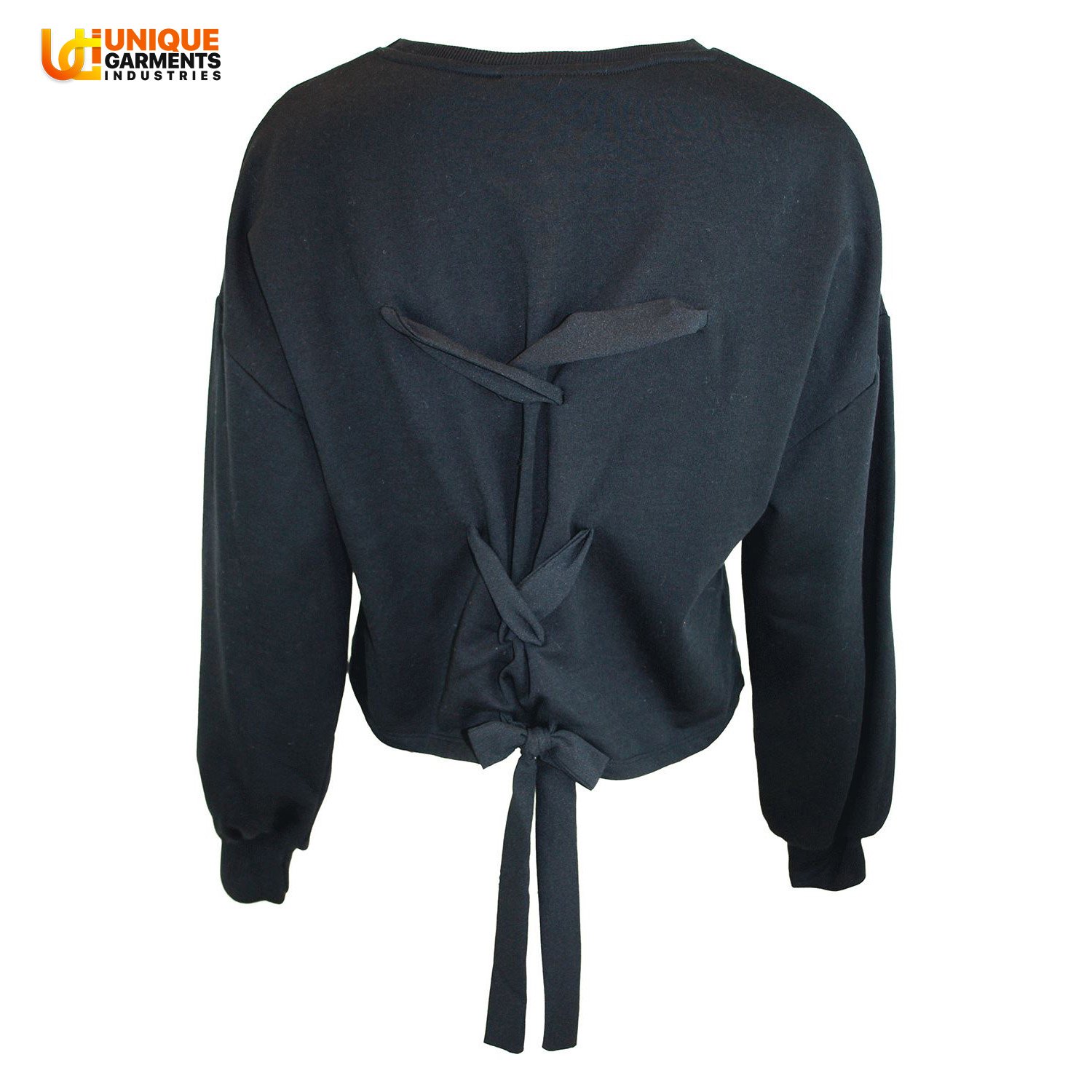 Factory Price Ladies Floral Baggy Long Sleeve Fleece Oversized Back Tie Knot Crop Top