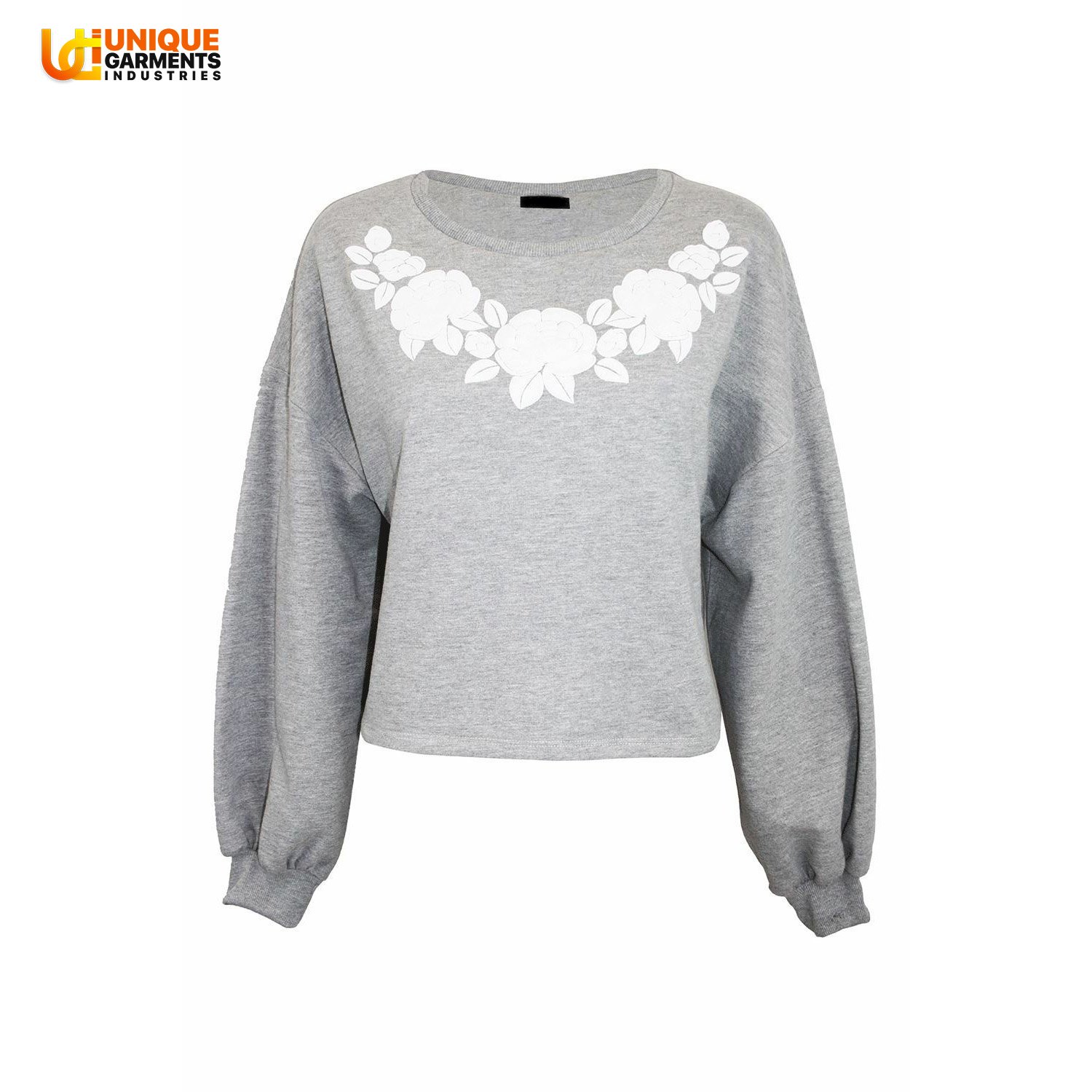 Factory Price Ladies Floral Baggy Long Sleeve Fleece Oversized Back Tie Knot Crop Top