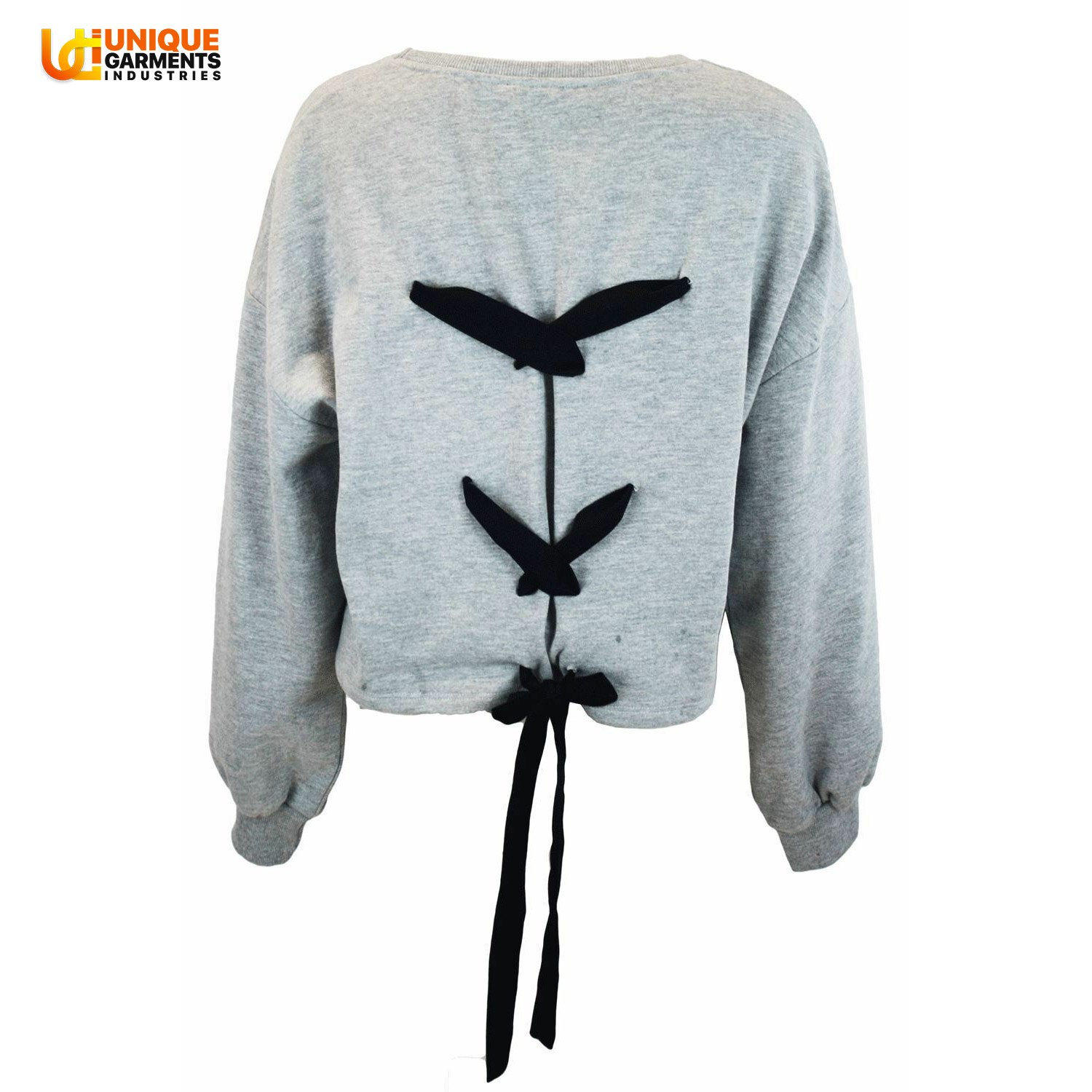Factory Price Ladies Floral Baggy Long Sleeve Fleece Oversized Back Tie Knot Crop Top