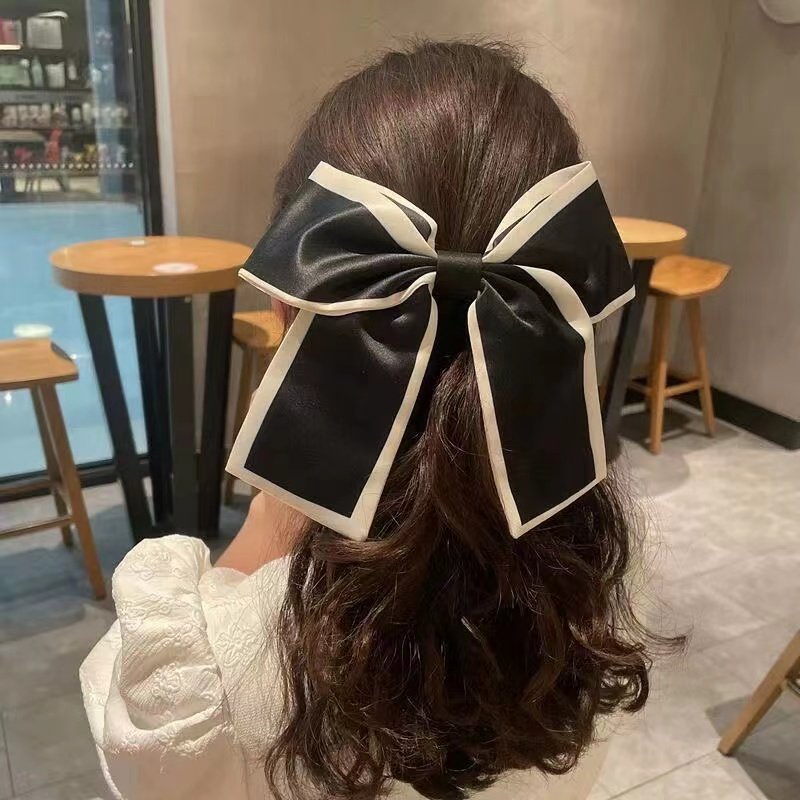 2 Colors Large Bow Scrunchies Solid Color Satin Silk Hair Rope Hair Accessory For Women Bowknot Hair Ties Elastic Scrunchies