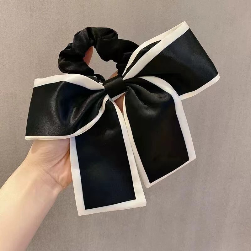 2 Colors Large Bow Scrunchies Solid Color Satin Silk Hair Rope Hair Accessory For Women Bowknot Hair Ties Elastic Scrunchies