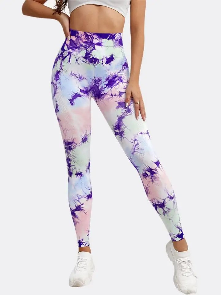 New Women Seamless Push up Tie Dye Leggings High Waist Elastic Peach Yoga Pants Fitness Workout Scrunch Butt Hip-lifting Pants