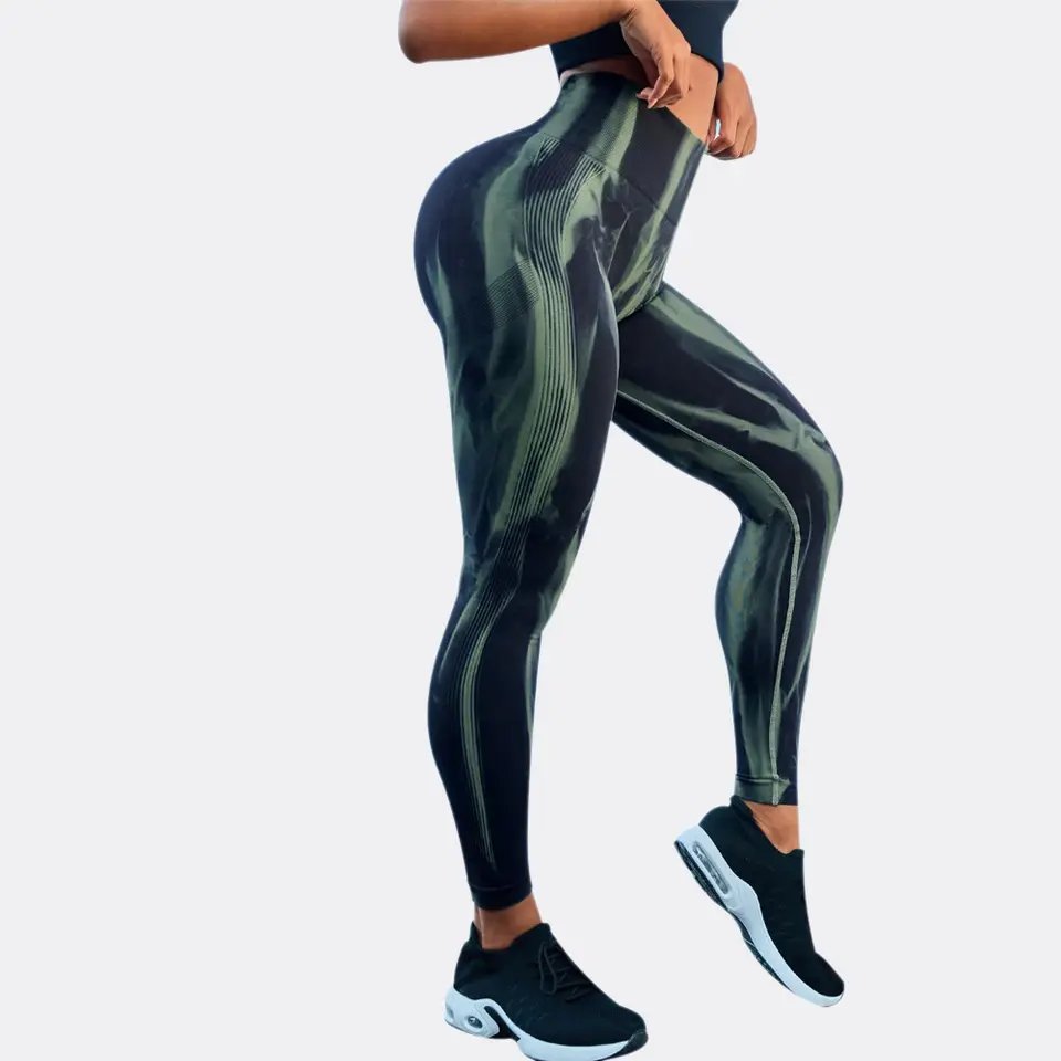 New Women Seamless Push up Tie Dye Leggings High Waist Elastic Peach Yoga Pants Fitness Workout Scrunch Butt Hip-lifting Pants